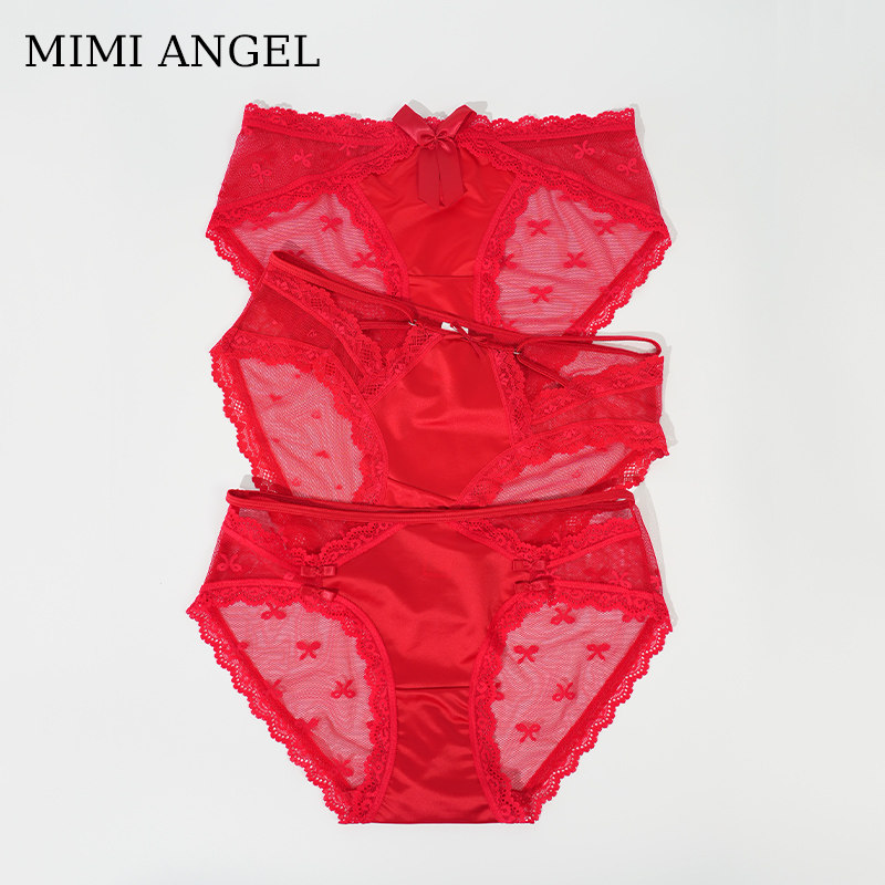MimiAngel本命大红性感蕾丝内裤
