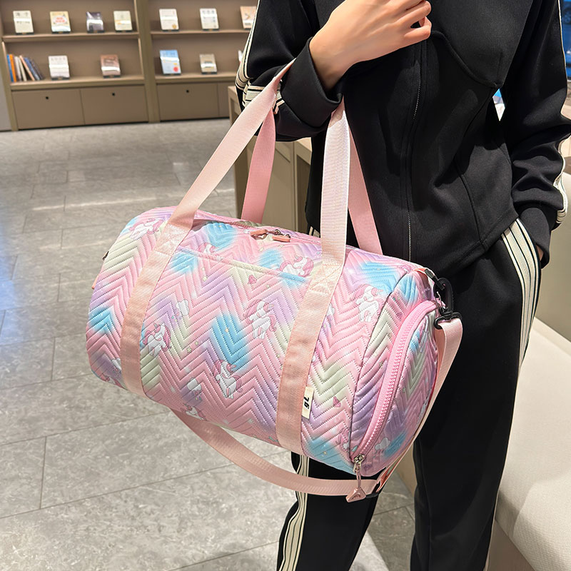 女款运动健身包干湿分离轻便斜挎训练包可爱圆筒游泳包小型旅行包
