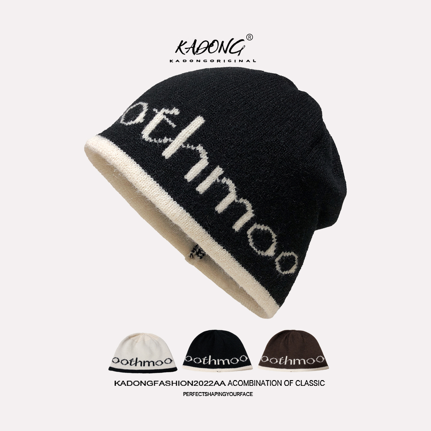 美式街头字母提花针织包头帽女秋冬嘻哈保暖护耳套头时尚冷帽男潮