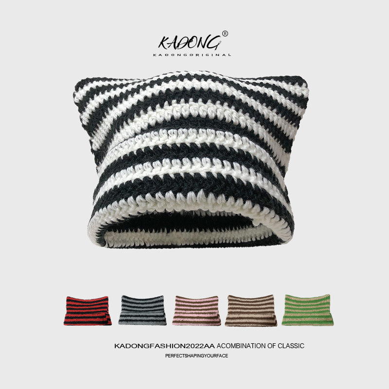 日系可爱猫咪耳朵针织毛线帽子女秋冬小恶魔条纹保暖百搭套头帽潮,服饰配件/皮带/帽子/围巾,帽子,淘宝优惠券,粉丝福利购,淘宝优惠卷