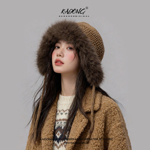 毛绒雷锋帽女秋冬新款防寒保暖帽子东北盆帽护耳帽显脸小渔夫帽潮