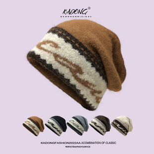 韩系高级感羊毛气质堆堆帽女冷帽头套月子帽大头围显脸小针织帽子