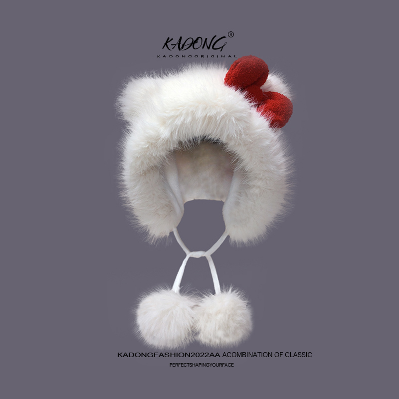 小熊耳朵帽子韩版女冬可爱显脸小