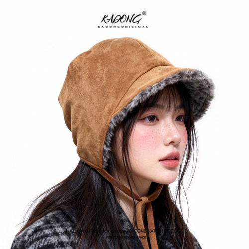 麂皮绒复古毛绒雷锋帽女冬季骑车保暖飞行帽抗冻防寒绑带护耳帽子