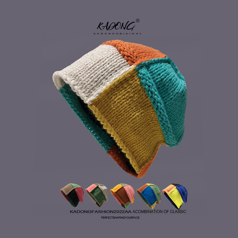 格子毛线帽逛街韩版女秋冬显脸小