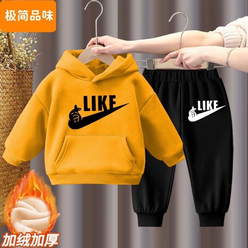 儿童秋冬装季套装男女童连帽卫衣冬季加绒加厚宝宝休闲运动两件套