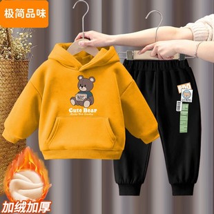 儿童冬季套装男女童连帽卫衣秋冬装加绒加厚中小童韩版洋气两件套