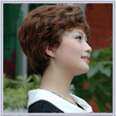 中老年假发h真发中年女式短卷发送妈妈全头套假发短发发型真人发