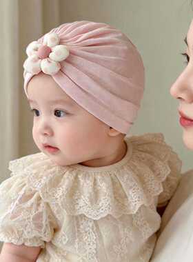 婴儿帽子夏薄款新生儿宝宝胎帽外出纯棉印度帽公主风护囟门女宝帽