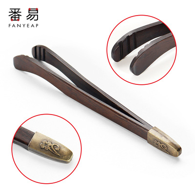 15Y茶夹A1p301-不锈钢铜制泡茶叶镊子茶杯夹子竹制木质茶具配件防