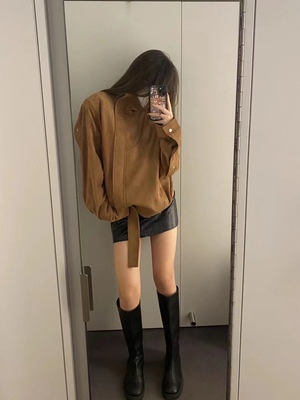 Devo of den官方正品麂皮夹克 # Fur zipper bomber