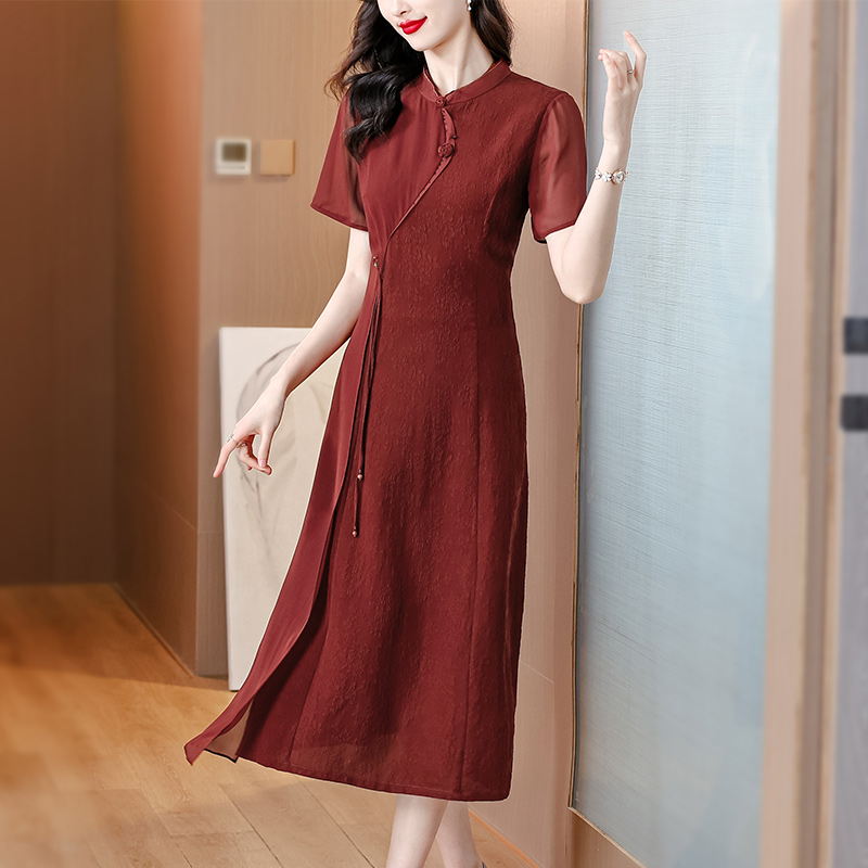 香云纱妈妈婚宴礼服平时可穿高端2024新款连衣裙真丝桑蚕丝旗袍女