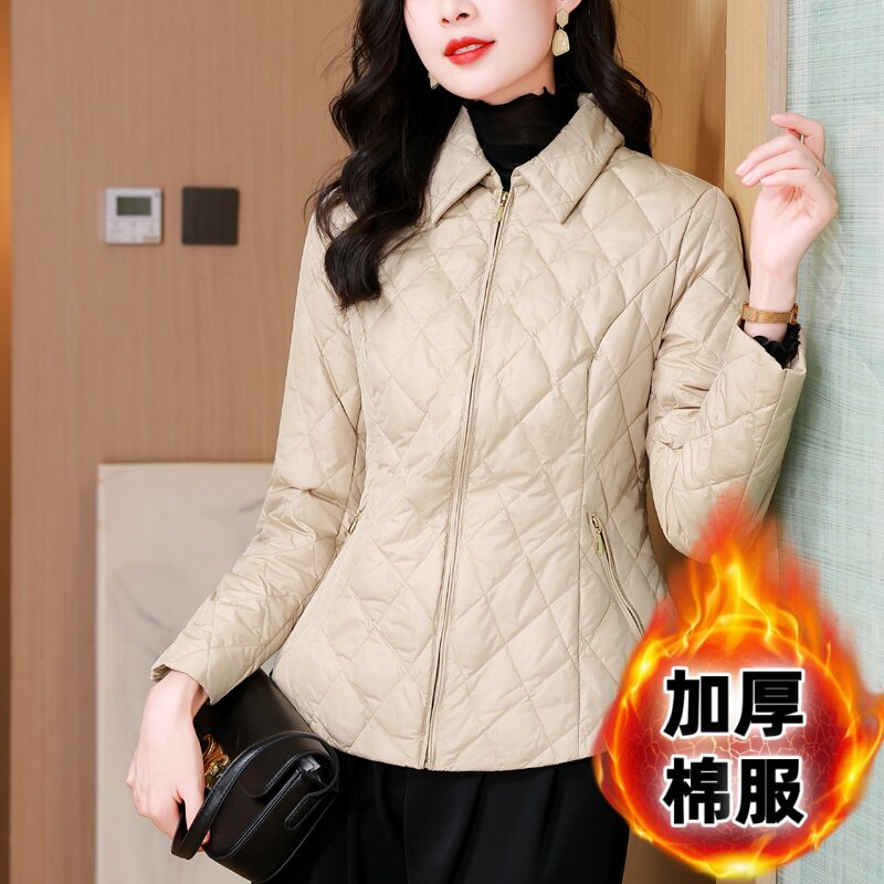 2025秋冬衬衫羽绒棉服外套女收腰轻薄加绒加厚款翻领保暖羽绒棉衣