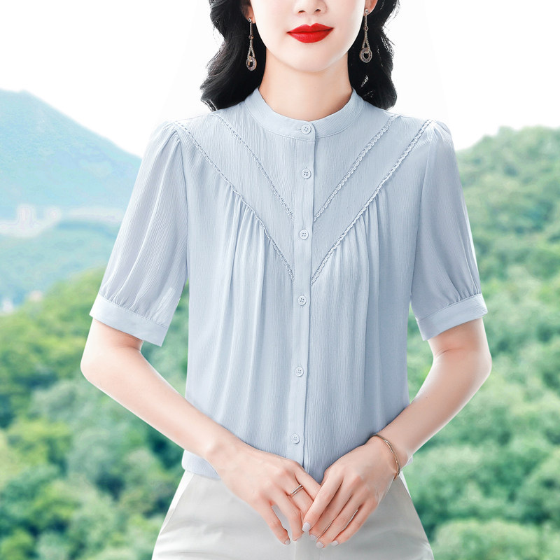 白色设计感短袖衬衫女2026新品宽松泡泡袖抗皱显瘦时尚洋气小衫
