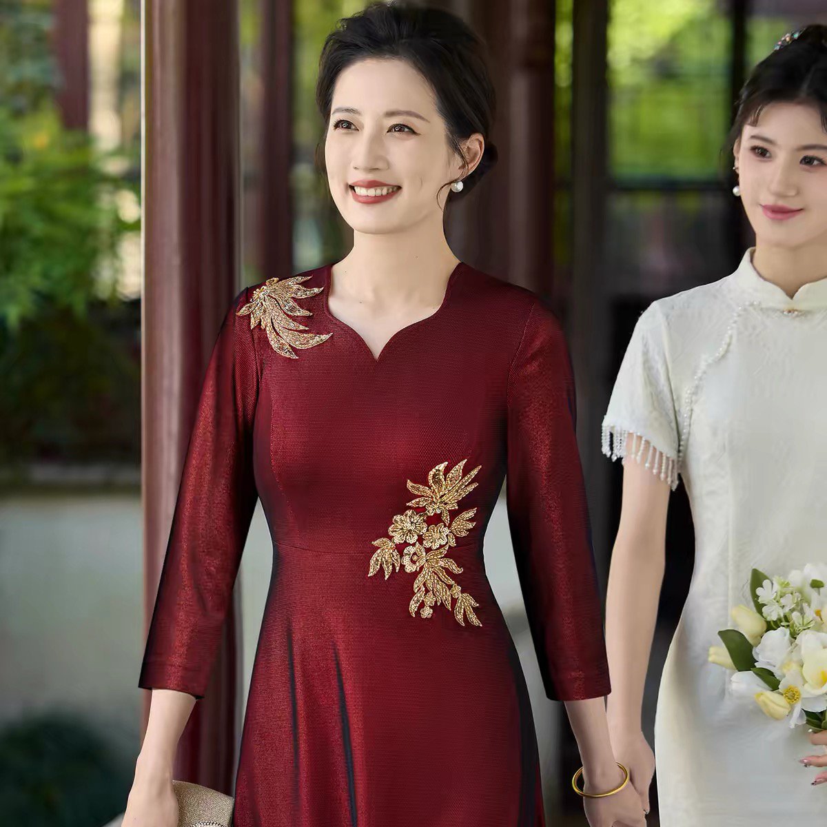 喜婆婆婚礼服中长款宴会礼服敬酒服喜妈妈可日常显气质高端轻奢