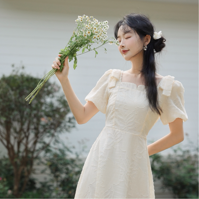 夏季白色法式甜美初恋长款连衣裙