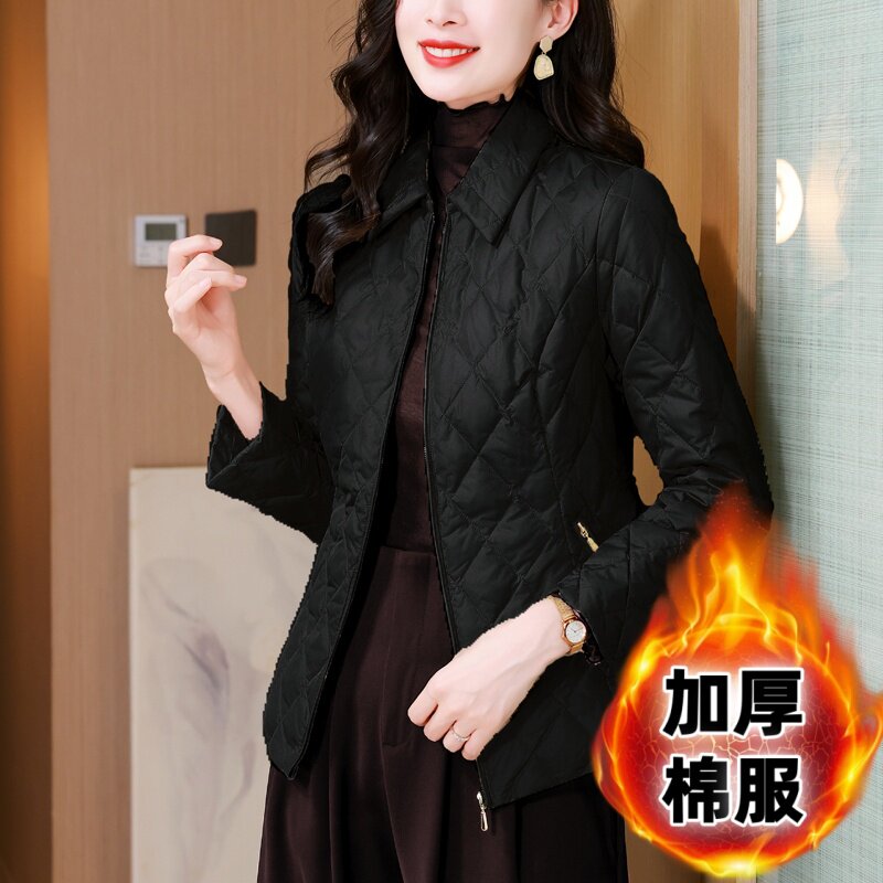 秋冬女长袖收腰轻薄保暖羽绒棉服