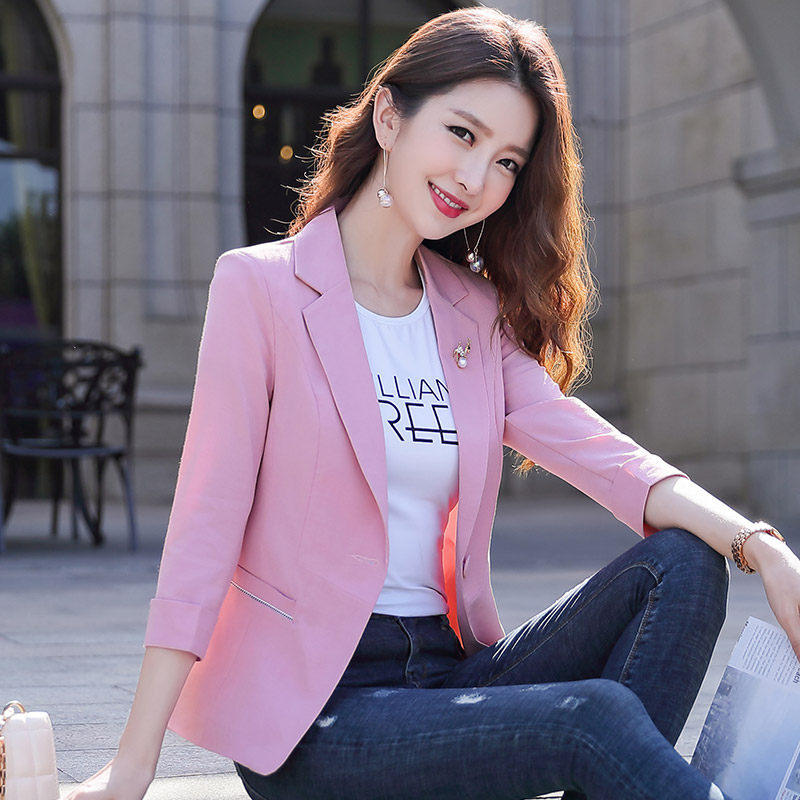 粉色西装外套女短款2026新款春夏修身收腰气质薄款小个子西服上衣