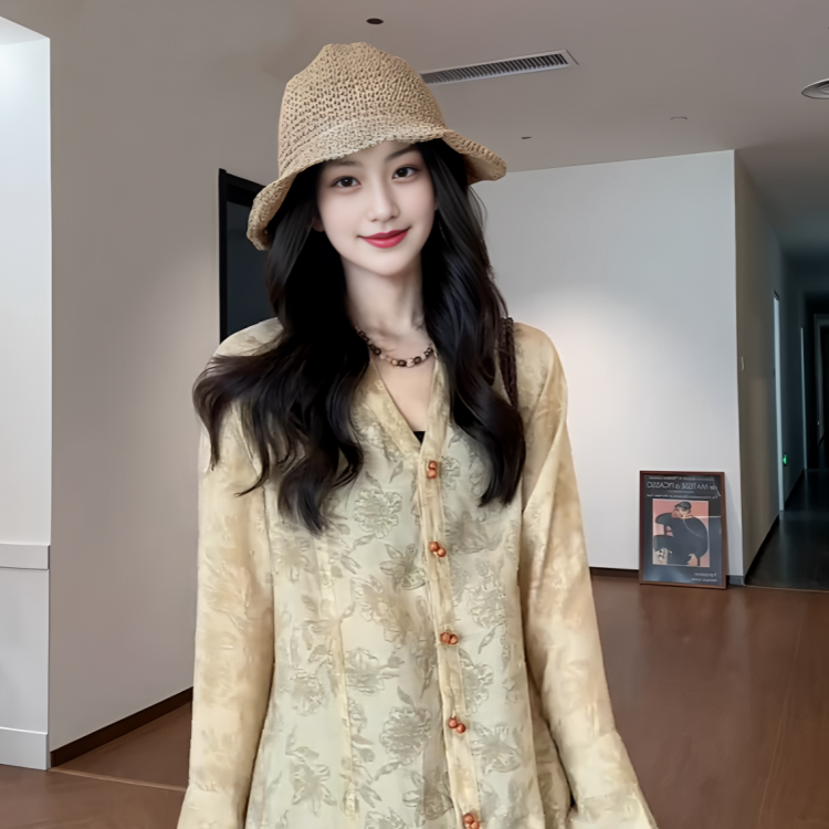 大码女装新中式提花天丝防晒衬衫夏季新款微胖mm宽松显瘦小衫外套