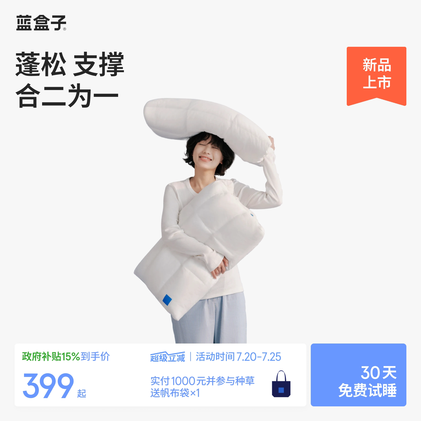 蓝盒子枕中枕N3枕头护颈椎助睡眠侧睡记忆棉枕头枕芯成人专用礼物
