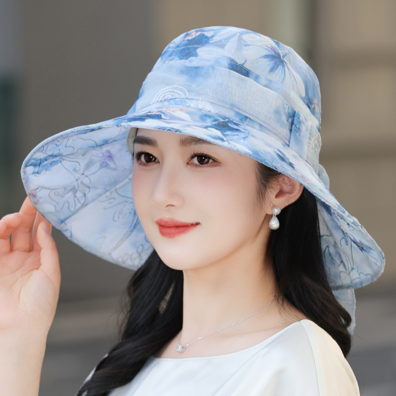 遮阳帽子女士春夏新款中年渔夫帽薄纱透气大檐防晒帽时尚太阳帽潮