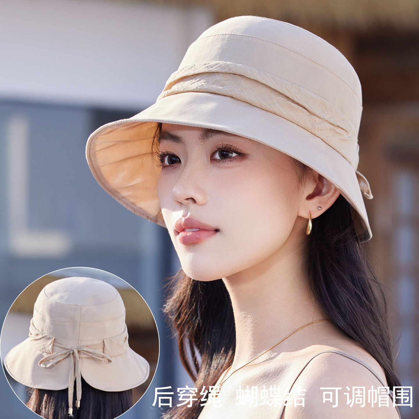 春夏季防晒渔夫帽女士棉麻盆帽简约百搭户外太阳帽夏天遮阳布帽子