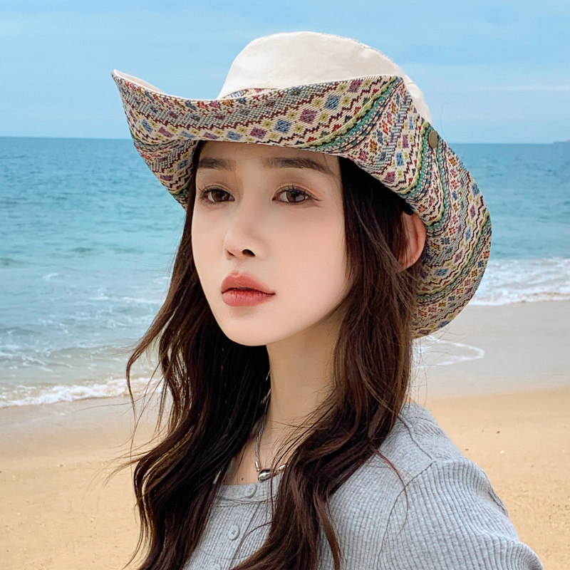 户外露营遮阳渔夫帽女春夏旅游防晒太阳帽宽檐西部牛仔沙滩盆帽子