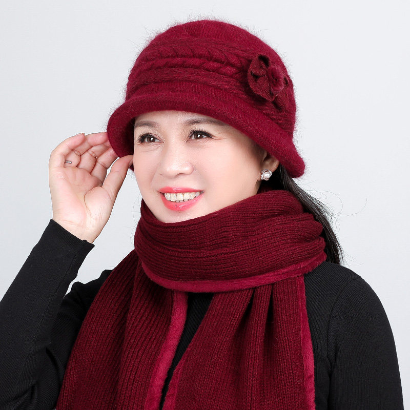 冬季帽子女中老年人妈妈毛线帽加厚绒保暖老太太针织帽老人奶奶帽