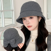 渔夫帽女秋冬新款 羊毛呢盆帽日系加绒宽檐保暖帽韩百搭帽子女冬天