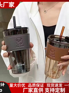 热销爆款小鹿直筒杯玻璃水杯女高颜值玻璃杯子吸管杯饮料杯glass