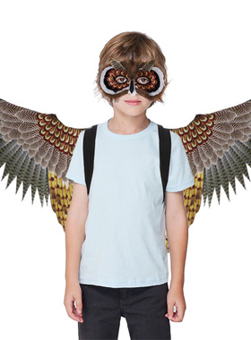 狂欢节新款儿童猫头鹰面具翅膀套装COSPLY派对舞台表演装饰品道具