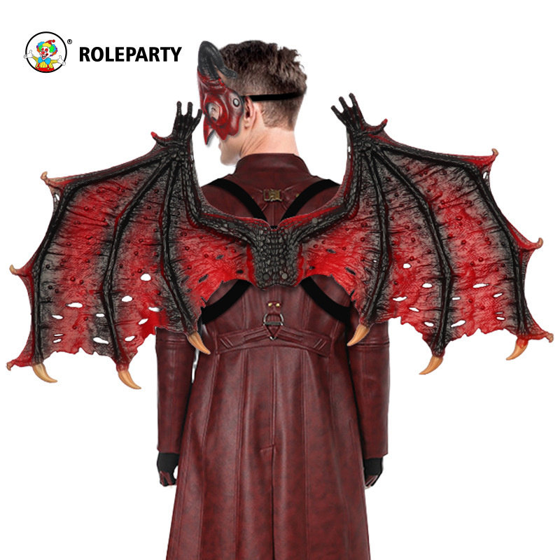 新款万圣节cosplay派对角色装扮节日道具红色恶魔面具翅膀跨境
