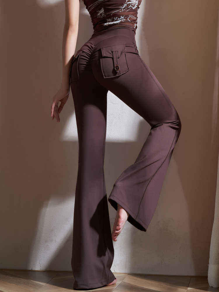 parka Flap Pocket pants Micro-Flared Yoga Pants Peach Hip Lifting Fitness Dance Pants Quick-Drying Sports Training Pants