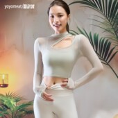 yoyomeat纯欲时尚 性感镂空长袖 瑜伽服小高领透气网纱健身运动T恤