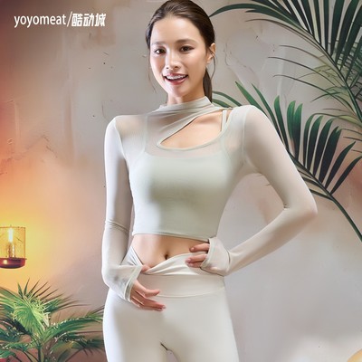 yoyomeat小高领透气网纱运动T恤
