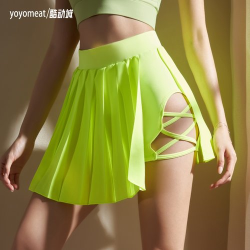 yoyomeat性感开衩百褶运动半身裙