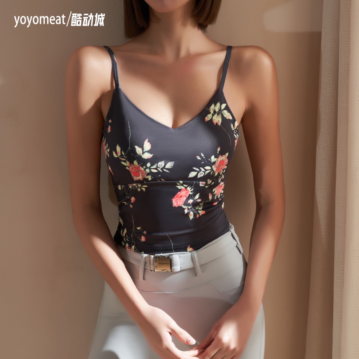 yoyomeat复古碎花瑜伽吊带背心