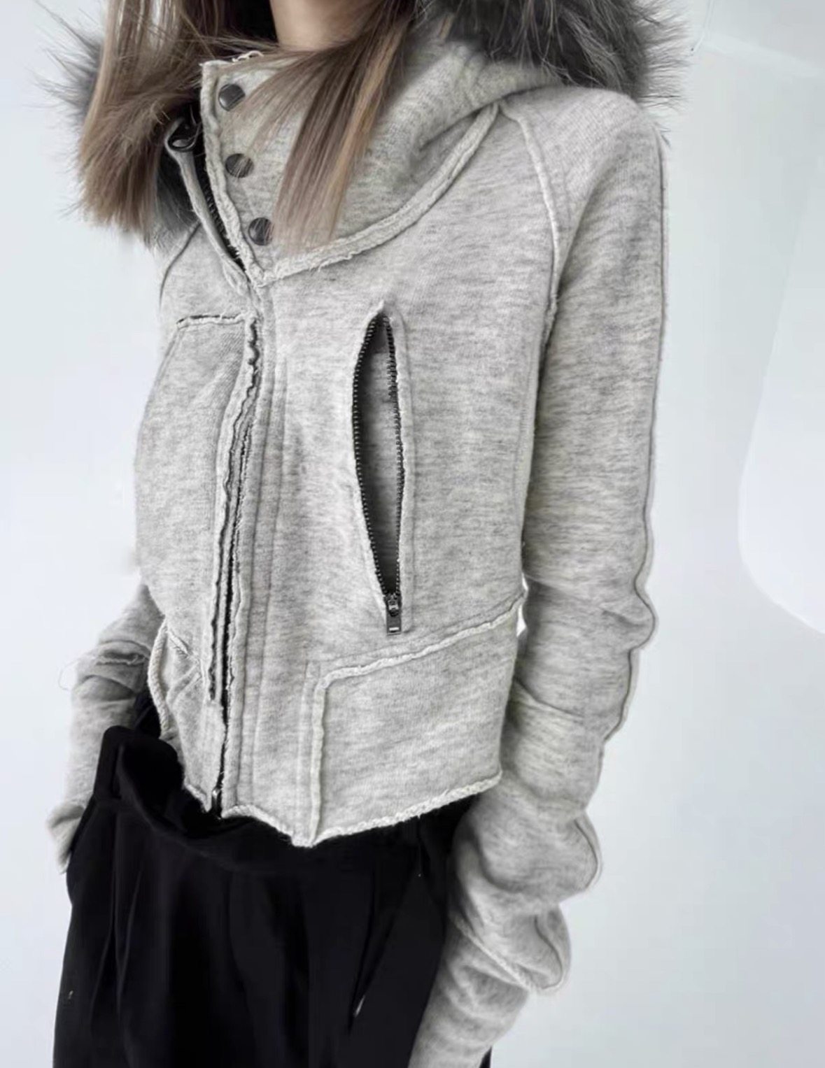 日系秋冬古早味摇滚视觉系修身大毛领短外套亚文化v系原宿LGB69