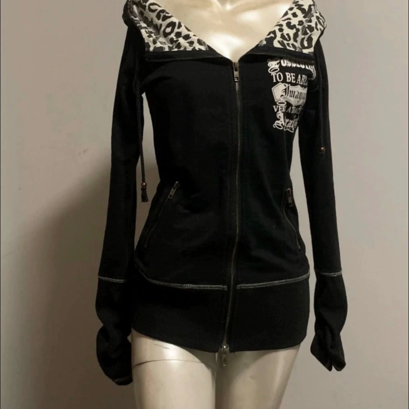 哭泣天使*日系哥特十字架骷髅连帽卫衣y2k小众亚文化女拉链外套