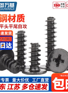 碳钢黑色扁平头十字平尾自攻螺丝CB薄头大平头螺钉M1.2M2M2.3M3