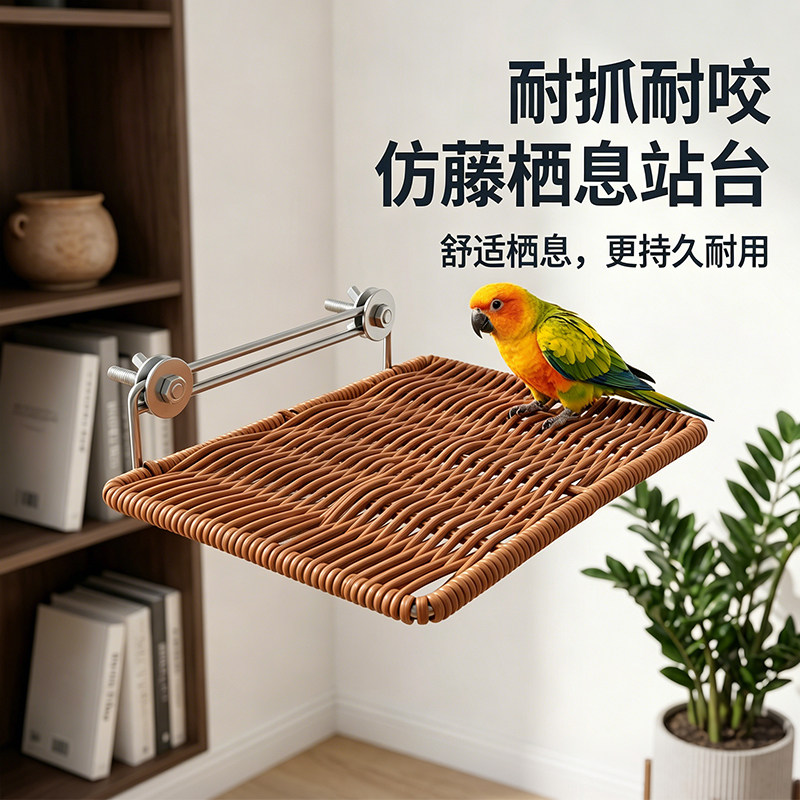 鹦鹉草编站板平台鸟笼易清洁藤编站台虎皮牡丹玄凤磨爪休息平台