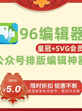 96编辑器皇冠SVG会员 微信公众号一键推文排版模板图文设计VIP号