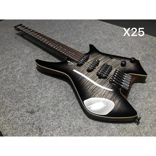 Leeky X25-6弦7弦无头电吉他黑灰色虎纹枫定制无头电吉他可选双摇