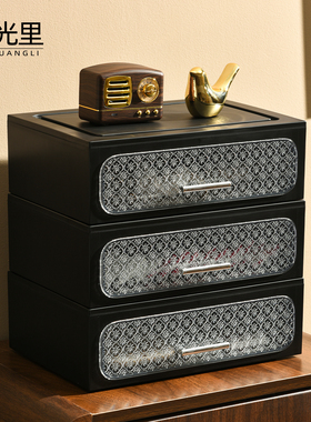 桌面收纳盒复古抽屉式家用客厅杂物入户玄关卧室多层大容量置物架