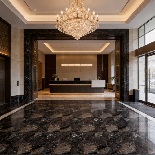 深色黑色奢石地砖600x1200客厅瓷砖别墅酒店KTV定制地板砖75*150