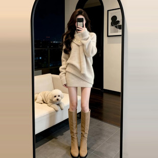 韩系巨好看穿搭一整套2026新款毛衣针织连衣裙子女秋冬季短裙套装