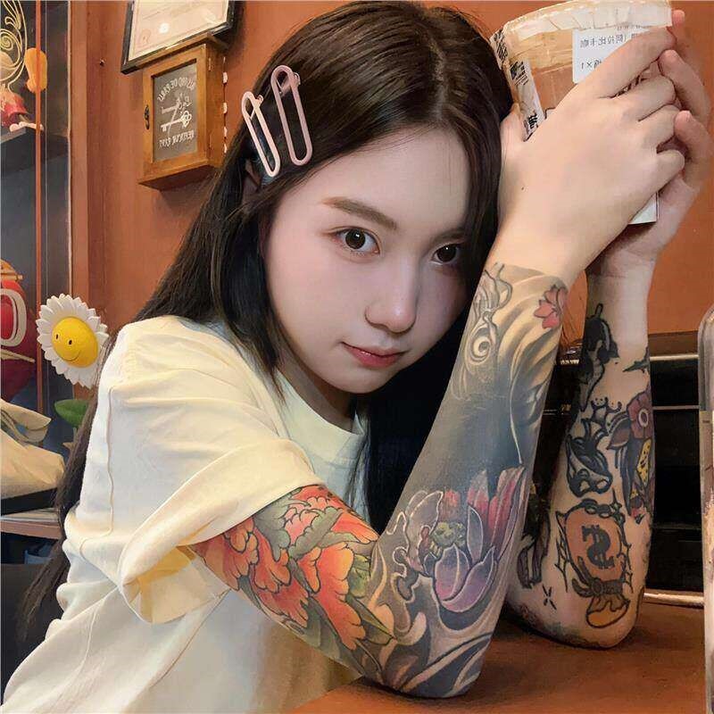 超薄无痕冰袖花臂纹身冰袖防嗮防紫外线袖套男女户外骑行护臂袖套