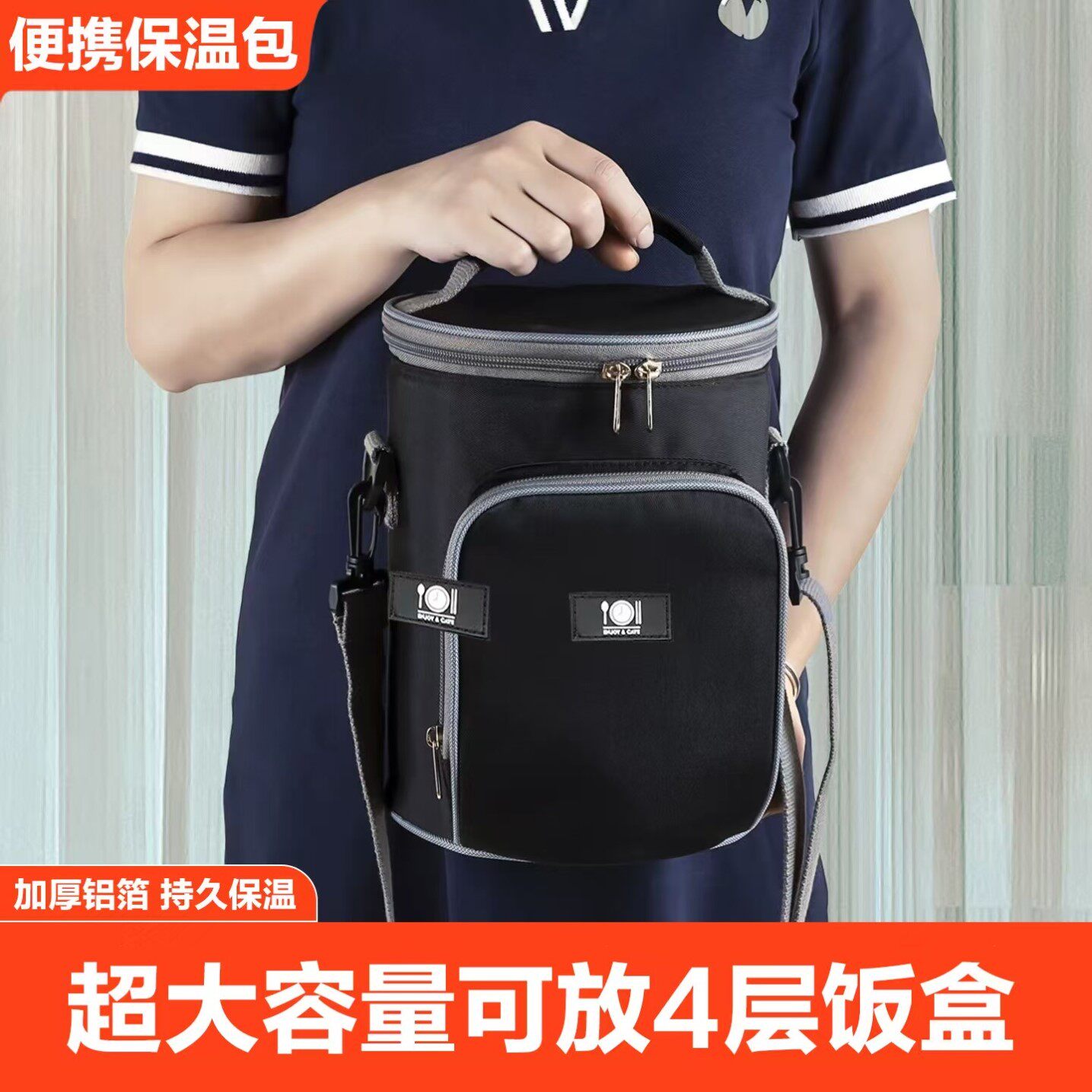 新款牛津布便当包学生饭盒手提袋圆形加厚铝箔保温保鲜上班族圆筒