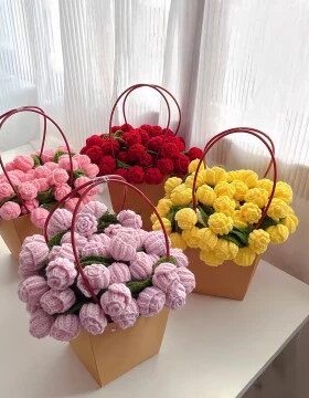 玫瑰花毯包装盒情人节牛皮纸空盒子手提插花袋花束送闺蜜礼物礼盒