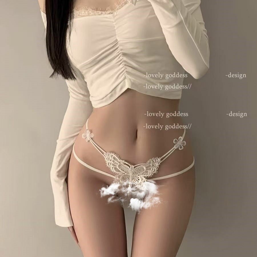 丁字裤内裤珍珠女内入胖少女大码蕾丝刺绣性感镂空蝴蝶轻薄珠子